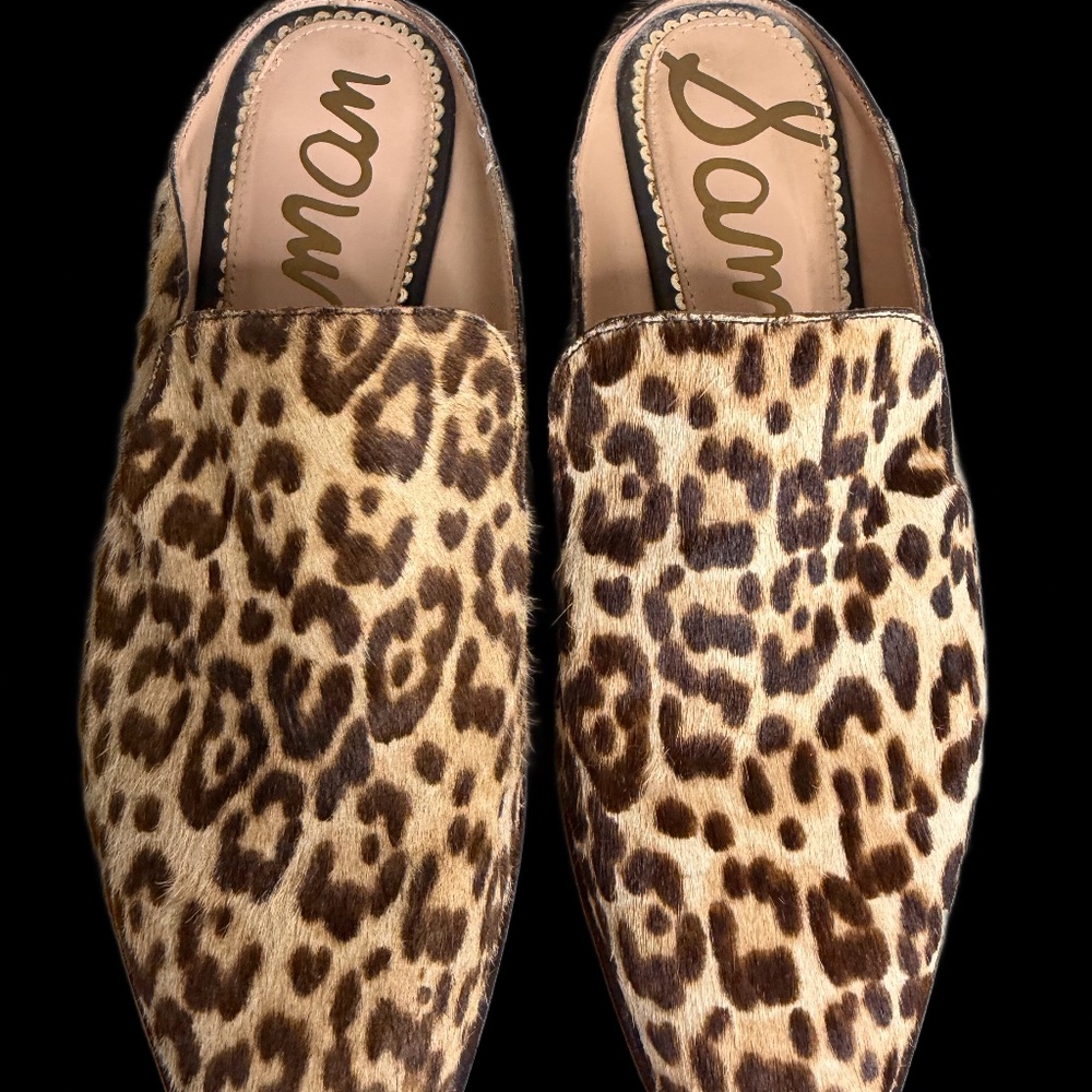 SAM EDELMAN LEWELLYN CALF HAIR LEOPARD MULES - SIZE 8-1/2
